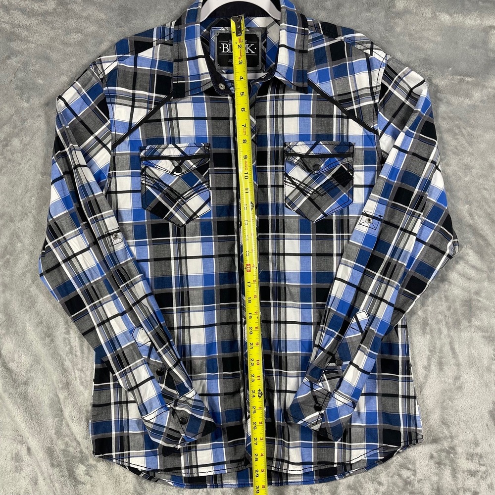 Buckle Black Athletic Fit Blue Plaid Western Snap Button‎ Down Shirt Mens Large - Picture 5 of 9